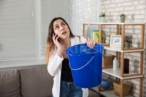 Woman Calling Plumber For Water Leakage At Home Stock photo © AndreyPopov