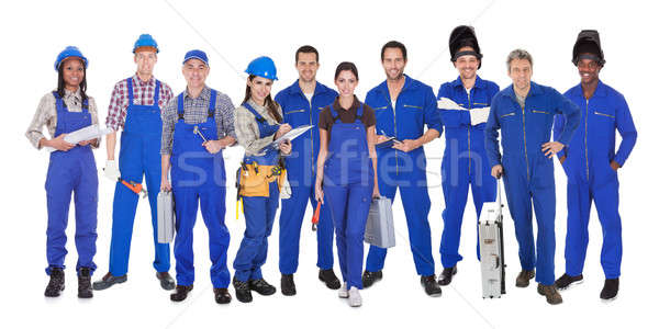 Groupe industrielle travailleurs permanent blanche [[stock_photo]] © AndreyPopov