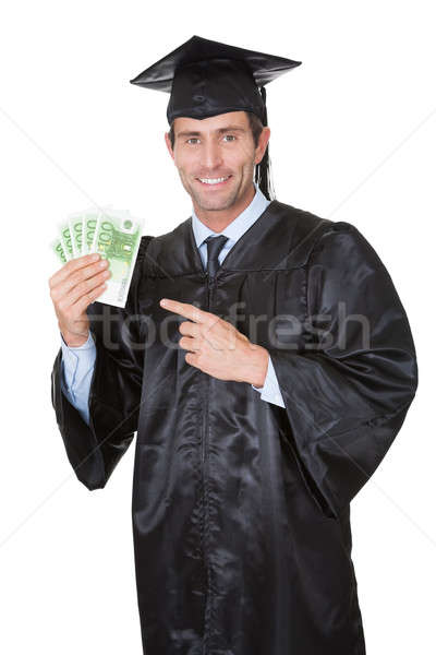 Stockfoto: Portret · gelukkig · afgestudeerde · student · cash · geïsoleerd