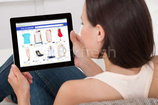 Stok fotoğraf: Kadın · online · alışveriş · dijital · tablet · ev