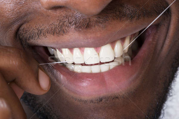 Foto stock: Homem · limpeza · dentes · africano · preto