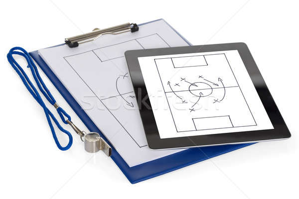 Soccer Tactic Diagram On Digital Tablet And Paper Stock photo © AndreyPopov