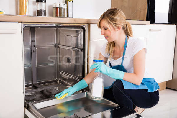 女性 洗浄 食器洗い機 キッチン 若い女性 ぼろ ストックフォト © AndreyPopov