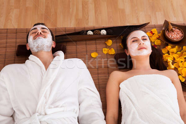 Pareja cara máscara spa centro piel Foto stock © AndreyPopov