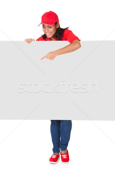 Young Pizza Woman Presenting Banner Stock photo © AndreyPopov