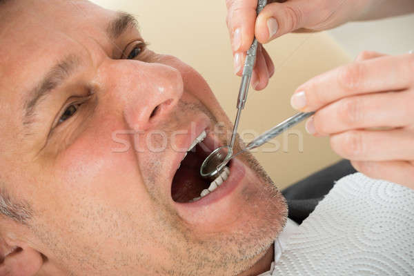 Foto stock: Hombre · dentista · hombre · maduro · clínica · mano · espejo