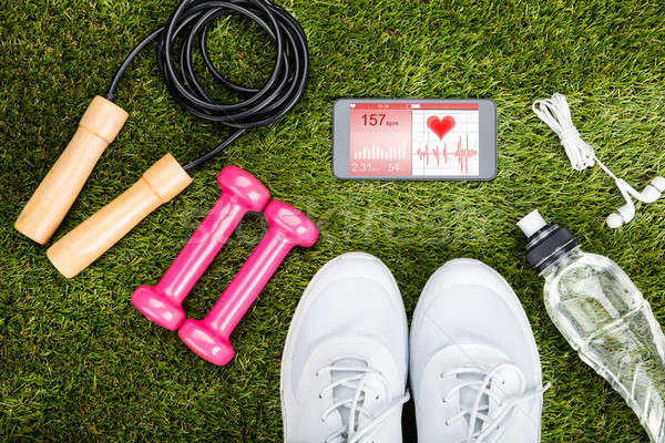 Exercise Equipment On Grassy Field Stock photo © AndreyPopov