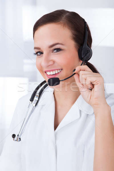 Foto stock: Feminino · médico · fone · retrato · jovem