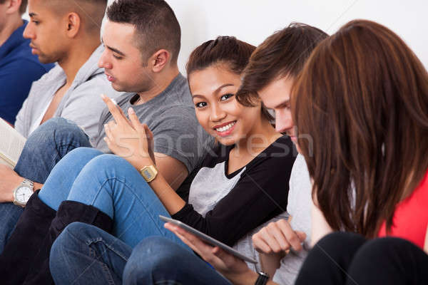 Lächelnd Sitzung Klassenkameraden Porträt weiblichen Stock foto © AndreyPopov