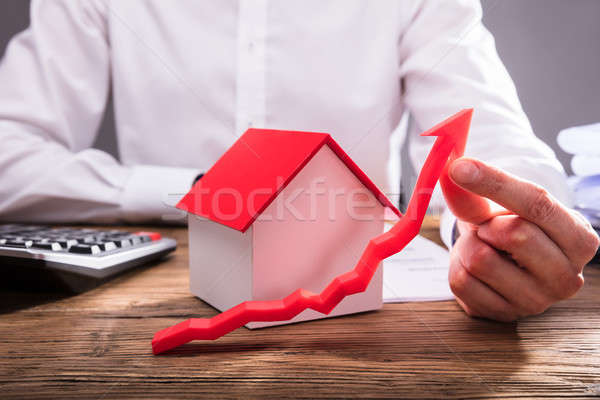 Businessperson's Hand Holding Red Arrow Stock photo © AndreyPopov