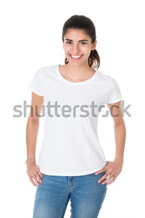 Foto stock: Hermosa · blanco · camiseta · retrato