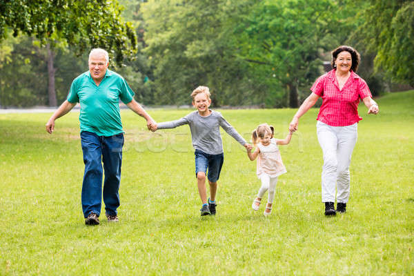 Großeltern Enkelkinder läuft Park glücklich Familie Stock foto © AndreyPopov