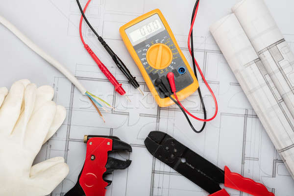 Elektrischen Komponenten Pläne Ansicht Papier Stock foto © AndreyPopov