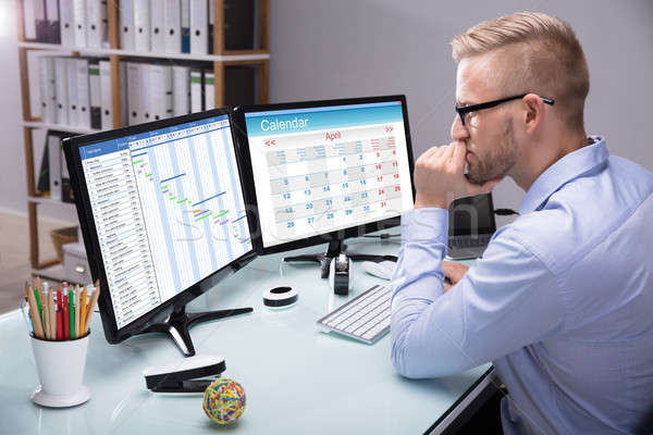 Businessman Looking At Gantt Chart On Computer Stock photo © AndreyPopov