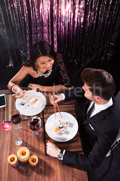 Stockfoto: Paar · maaltijd · restaurant · liefhebbend