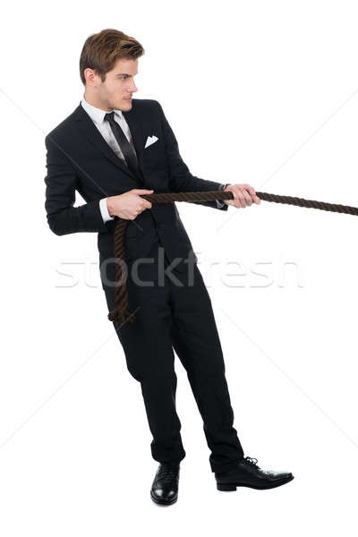 Side View Of Businessman Pulling Rope Stock photo © AndreyPopov