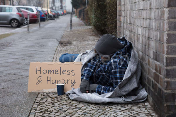 Männlich Bettler Straße Obdachlosen hungrig Text Stock foto © AndreyPopov