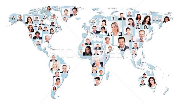 Gens d'affaires carte du monde collage commerce mondial source Photo stock © AndreyPopov