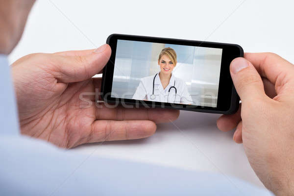 Foto stock: Persona · médico · teléfono · móvil · primer · plano · femenino · negocios