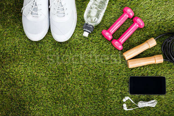 Exercise Equipment Arranged On Grassy Field Stock photo © AndreyPopov