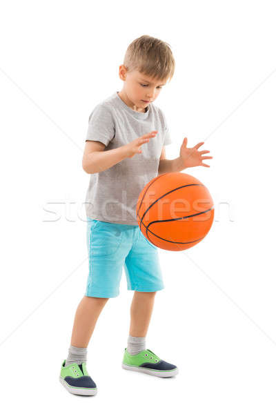 Stockfoto: Cute · jongen · spelen · basketbal · witte · kind