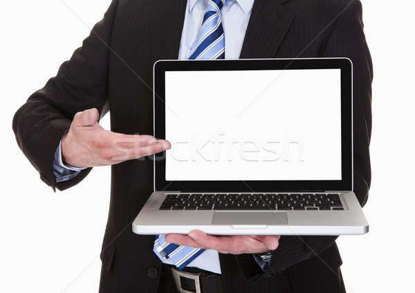 Happy Mature Businessman Pointing On Laptop Stock photo © AndreyPopov