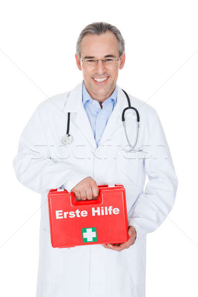 Stock foto: Glücklich · männlichen · Arzt · tragen · portable · erste-Hilfe-