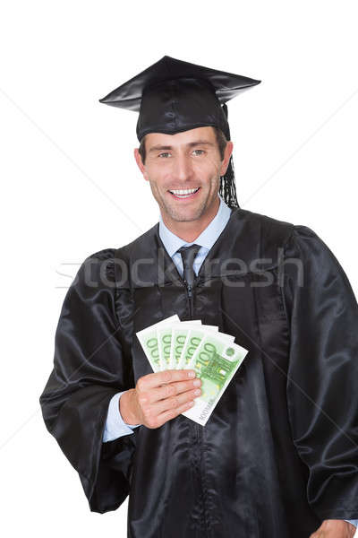 Stockfoto: Portret · gelukkig · afgestudeerde · student · cash · geïsoleerd