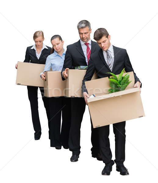 [[stock_photo]]: Malheureux · gens · d'affaires · permanent · carton · cases