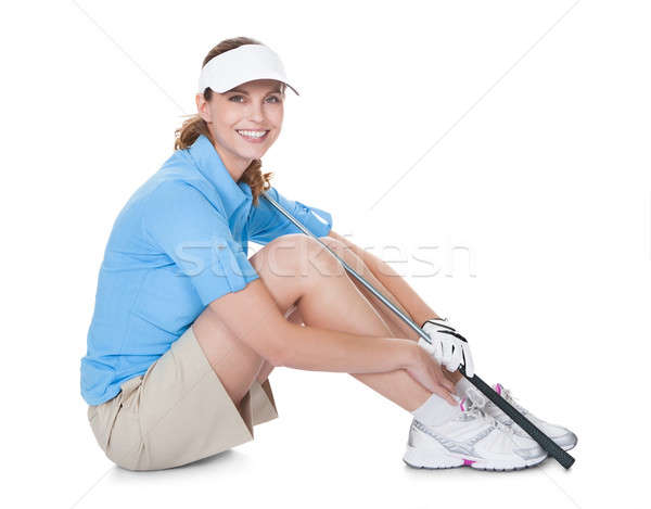 Golfa golf klub atrakcyjna kobieta odzież odizolowany Zdjęcia stock © AndreyPopov
