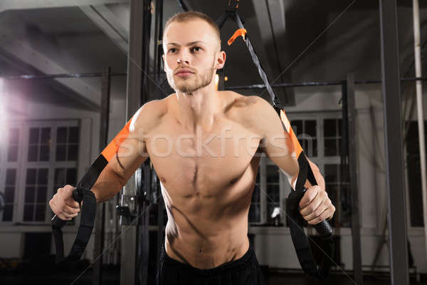 Férfi testmozgás felfüggesztés edző alulról fotózva kilátás Stock fotó © AndreyPopov