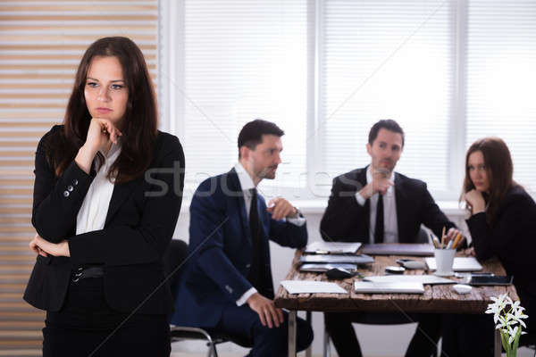 Portré szomorú üzletasszony kollégák ül iroda Stock fotó © AndreyPopov