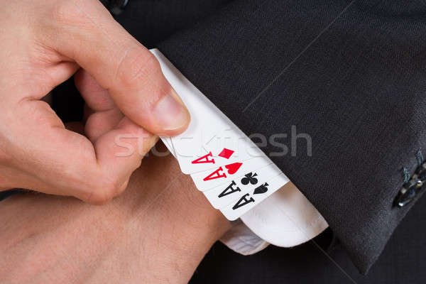 üzletember ász kártyák kabátujj közelkép kéz Stock fotó © AndreyPopov