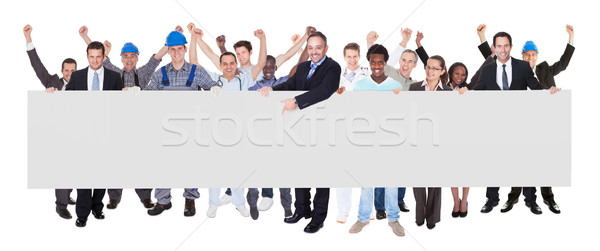 Smiling People With Various Occupations Holding Blank Billboard Stock photo © AndreyPopov