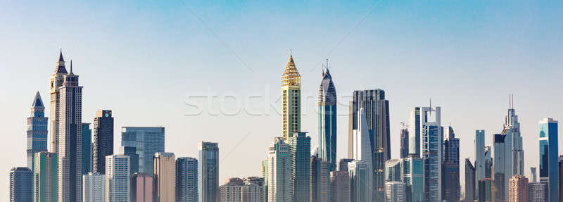 Futuristische skyline nieuwe business wijk zonsopgang Stockfoto © AndreyPopov