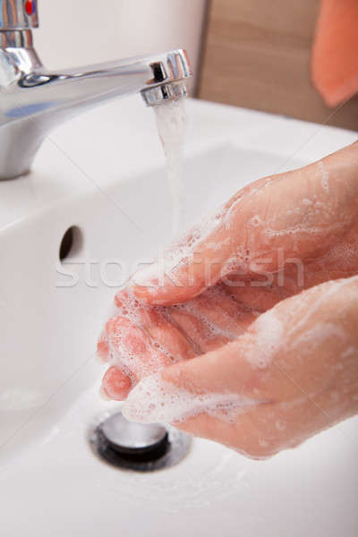 Személy mosás kéz közelkép vízcsap szappan Stock fotó © AndreyPopov