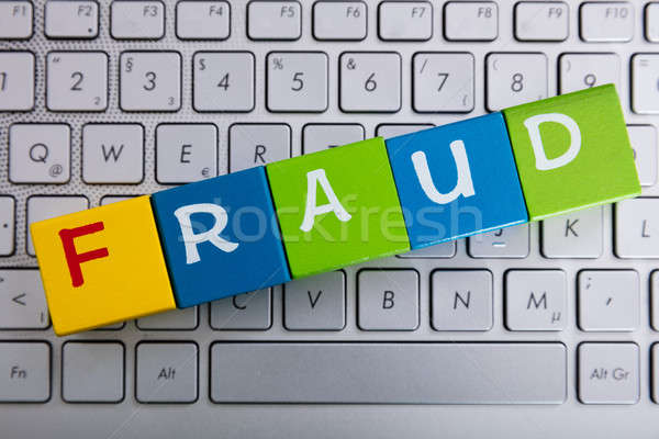 Csalás szó kockák laptop színes laptop billentyűzet Stock fotó © AndreyPopov