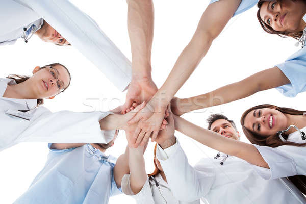 Stock foto: Ärzte · Krankenschwestern · Hände · isoliert · weiß · Lächeln