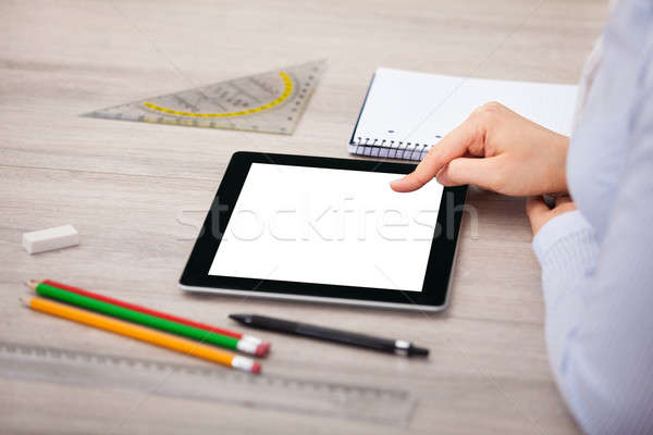 Foto stock: Persona · digital · tableta · estudiante · primer · plano