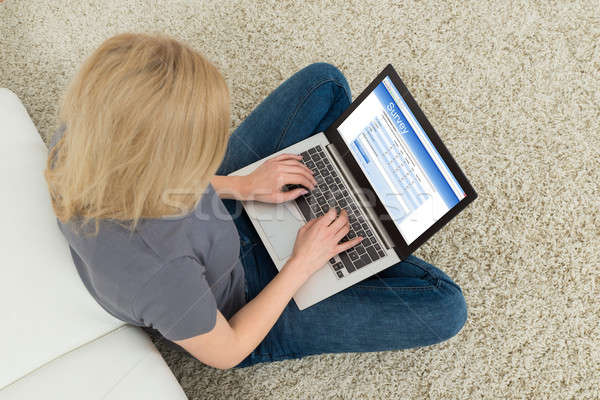 Kobieta laptop nadzienie badanie formularza młoda kobieta Zdjęcia stock © AndreyPopov