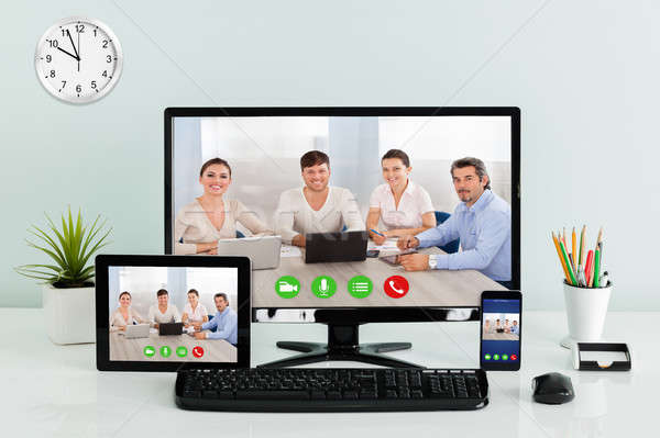 Computer Desktop With Digital Tablet And Mobilephone On Desk Stock photo © AndreyPopov