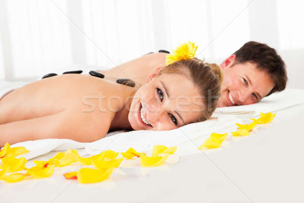 [[stock_photo]]: Couple · chaud · pierre · massage · traitement · spa