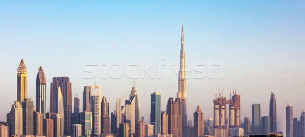 Skyline foto futuristische centrum zonsondergang stad Stockfoto © AndreyPopov