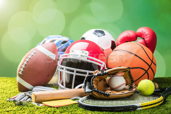 Close-up Of Various Sport Equipments On Pitch Stock photo © AndreyPopov