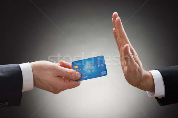 Foto stock: Empresário · cartão · de · crédito · mão · homem · financiar
