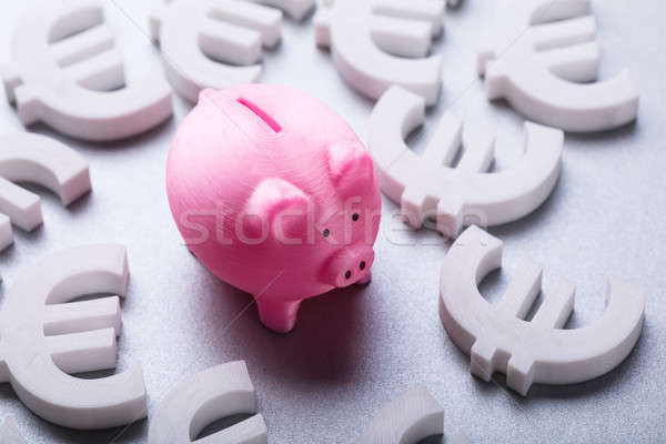 [[stock_photo]]: Rose · tirelire · beaucoup · euros · monnaie · signes