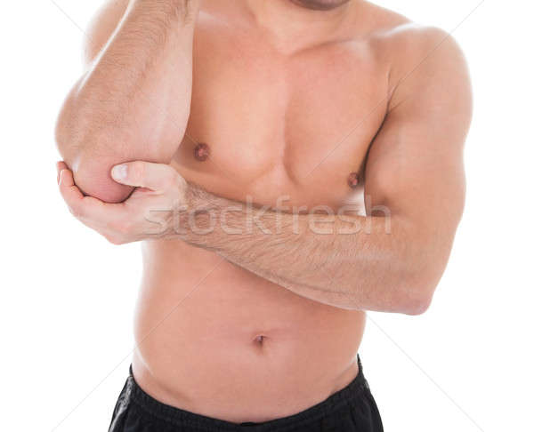 Foto stock: Moço · sofrimento · cotovelo · dor · muscular