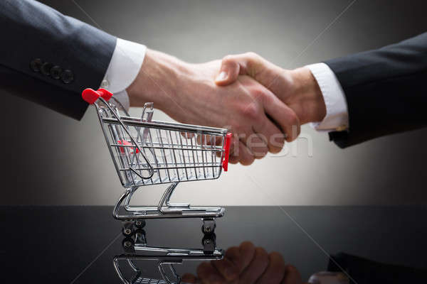 Gens d'affaires serrer la main mini panier deux [[stock_photo]] © AndreyPopov