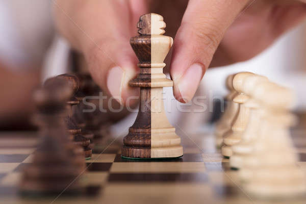 Person Hand spielen Schach halten König Stock foto © AndreyPopov