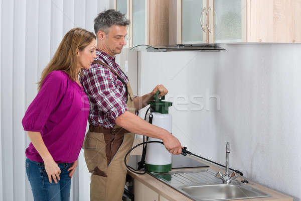 Trabajador cocina mujer mirando masculina casa Foto stock © AndreyPopov